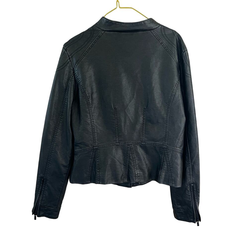 BLACK RIVET FAUX VEGAN LEATHER MOTO BIKER‎ JACKET BLACK ASYMMETRICAL FRONT ZIP L - Picture 3 of 12